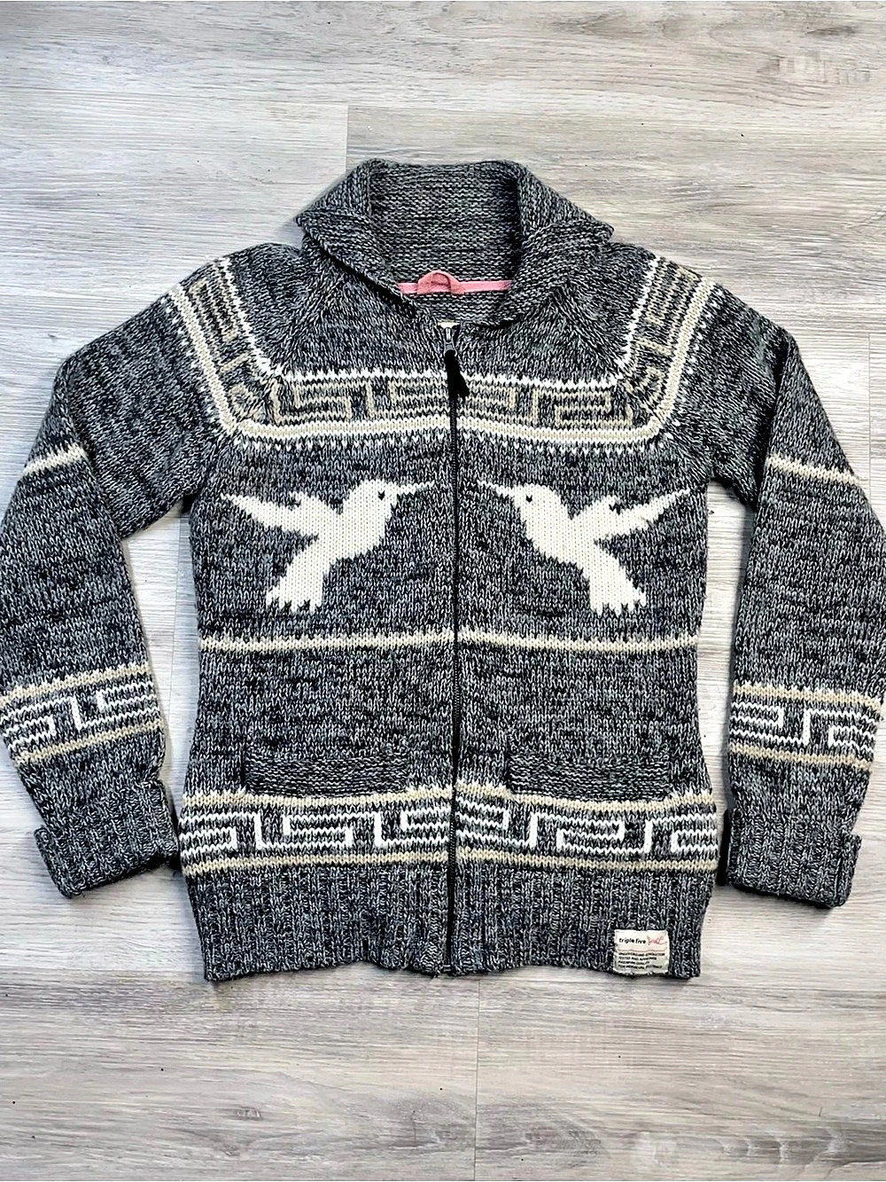 Triple Five Soul Shawl collar Zip-Up Wool Blend knit size Medium